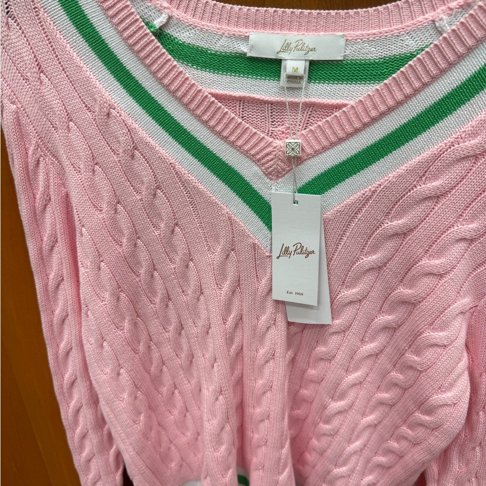 Lilly Pulitzer Pink and Green V-Neck Sweater